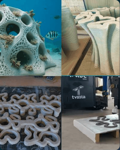 3D printed artificial reef and production collage