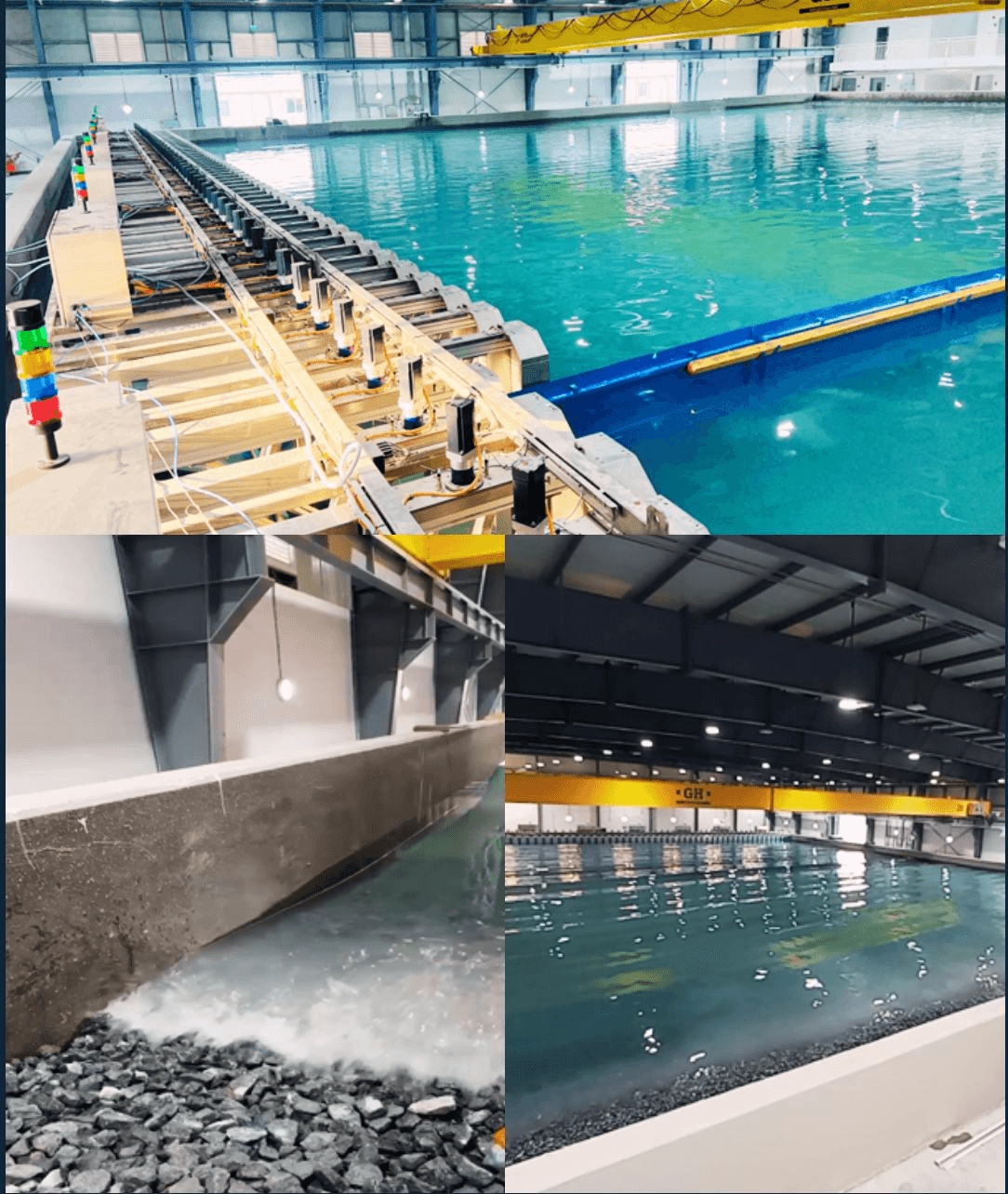Coastal and hydrodynamic center wave basin collage